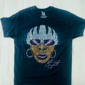 Black Graphic T-Shirt with Rhinestone Design